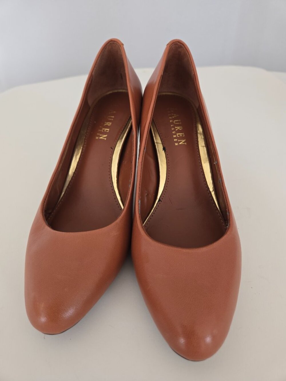Ralph Lauren Harper Classic Pumps Leather Polo Tan 7B